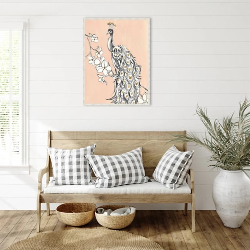 Beige Peacock II Framed Canvas Art Print