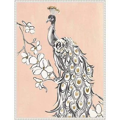 Beige Peacock II Framed Canvas Art Print