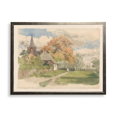 Watercolor Church Scene Framed Art Print