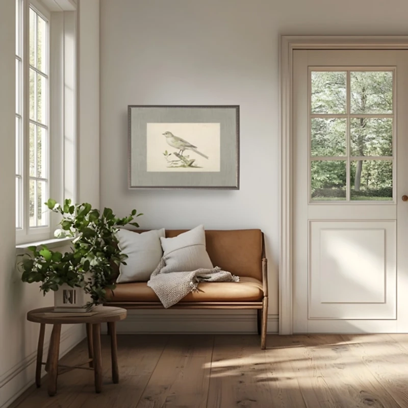 Cream Bird Linen Framed Art Print