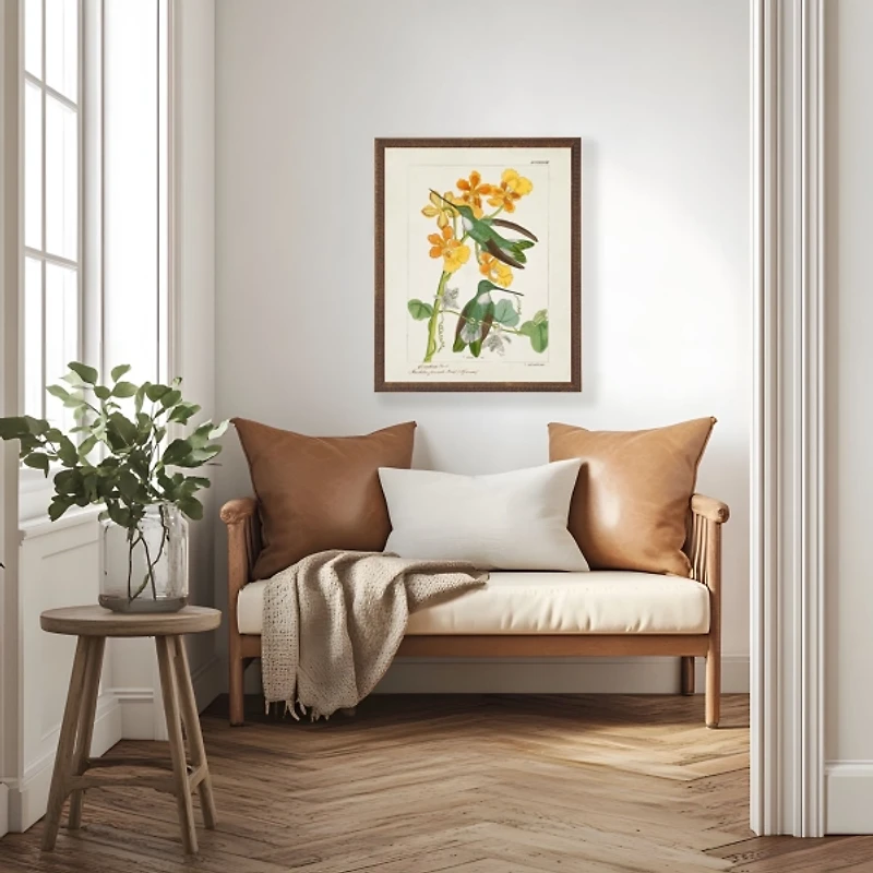 Hummingbirds with Yellow Flowers Framed Art Print