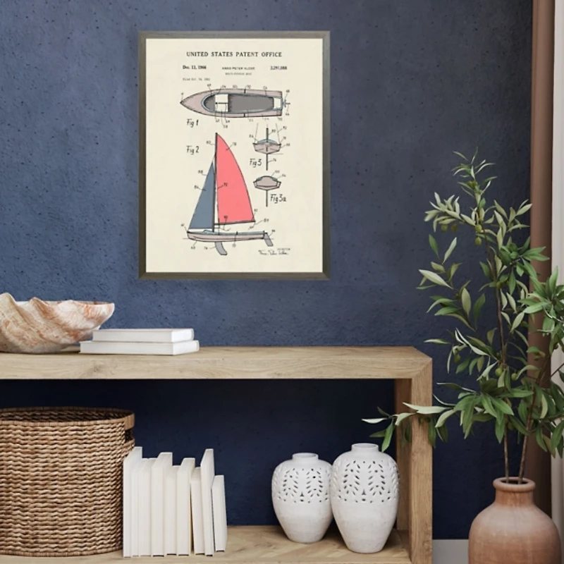 Red & Blue Boat Patent Framed Art Print