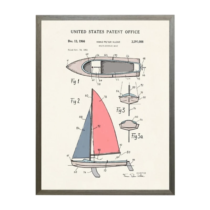 Red & Blue Boat Patent Framed Art Print