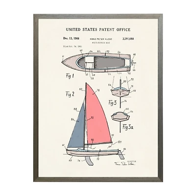 Red & Blue Boat Patent Framed Art Print