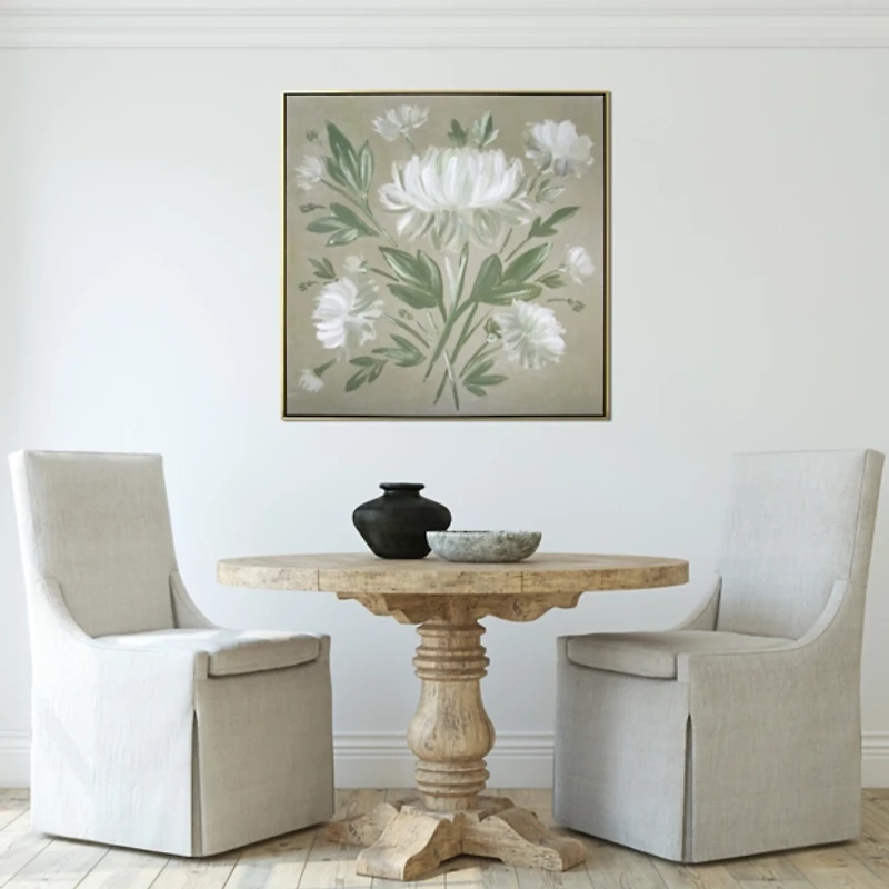White Flower Bouquet Gold Framed Canvas Art Print