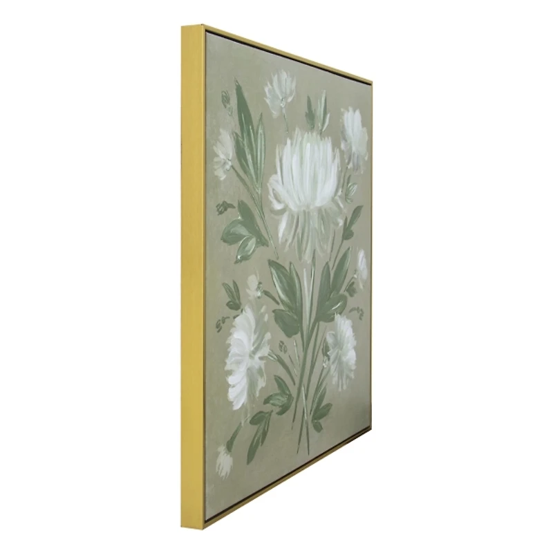 White Flower Bouquet Gold Framed Canvas Art Print