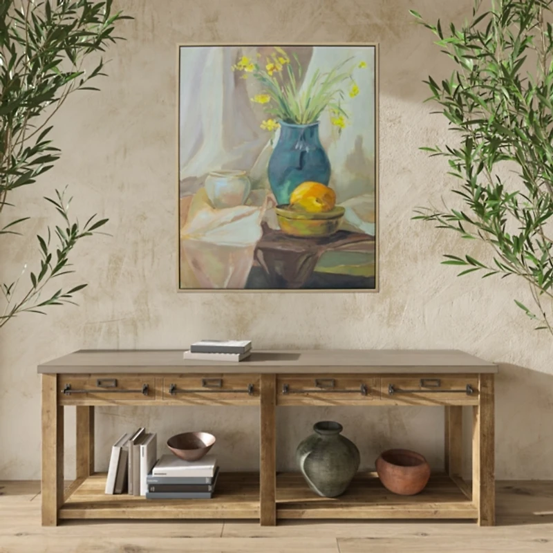 Still Life Vase & Lemons Framed Canvas Art Print