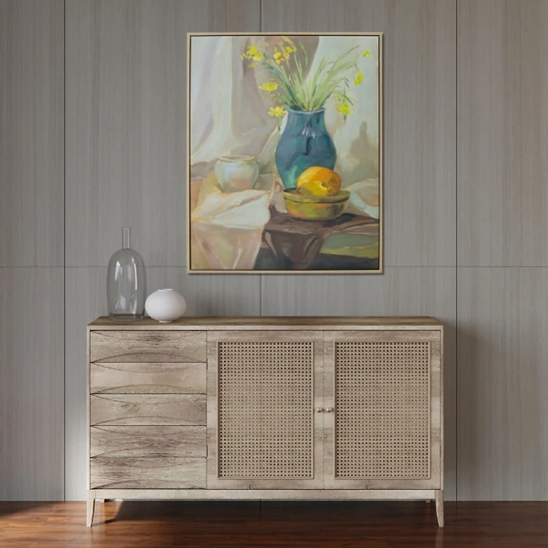 Still Life Vase & Lemons Framed Canvas Art Print