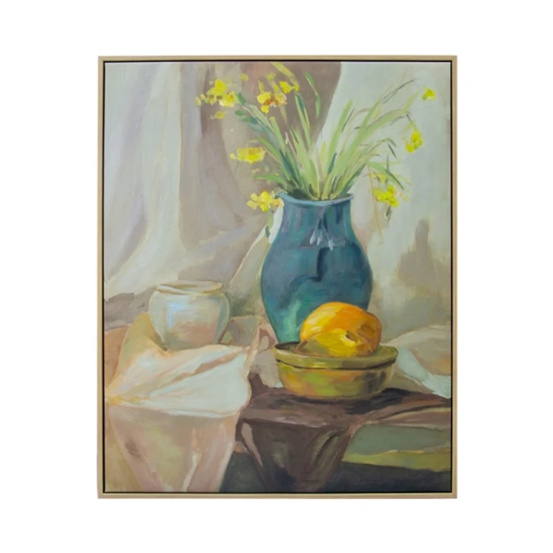 Still Life Vase & Lemons Framed Canvas Art Print