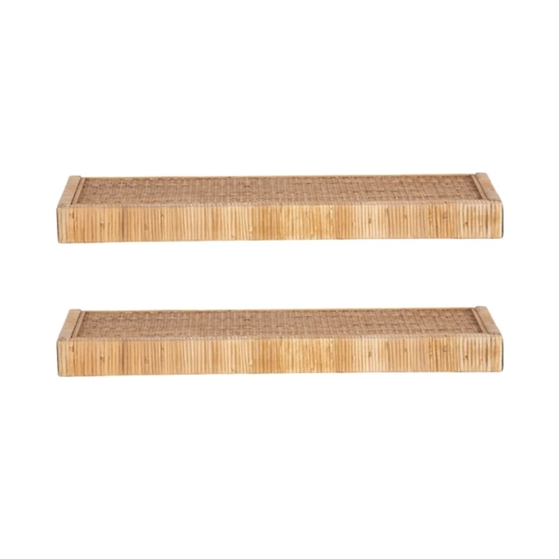 Natural Rattan Floating Wall Shelves, Set of 2