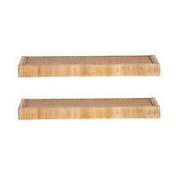 Natural Rattan Floating Wall Shelves, Set of 2