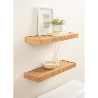 Natural Rattan Floating Wall Shelves, Set of 2