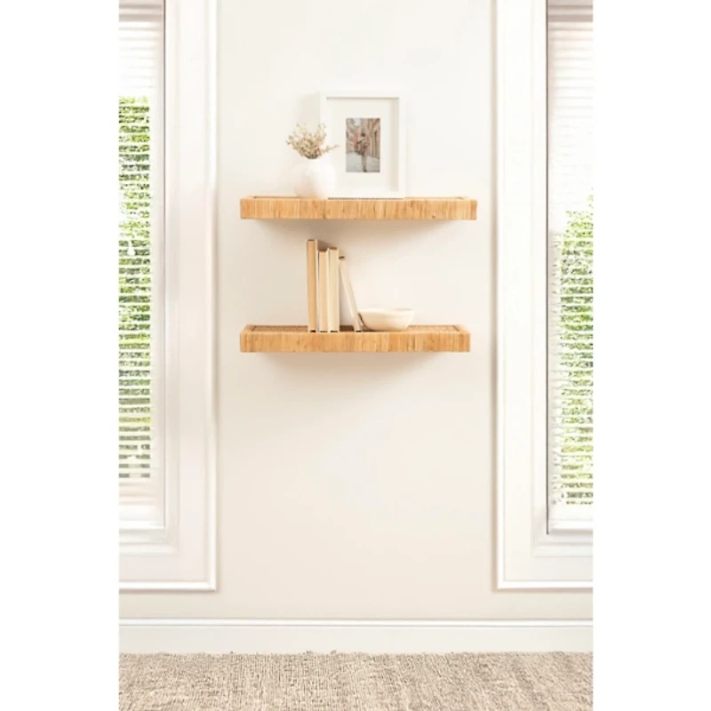 Natural Rattan Floating Wall Shelves, Set of 2