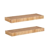 Natural Rattan Floating Wall Shelves, Set of 2