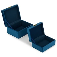 Blue Velvet Decorative Boxes, Set of 2