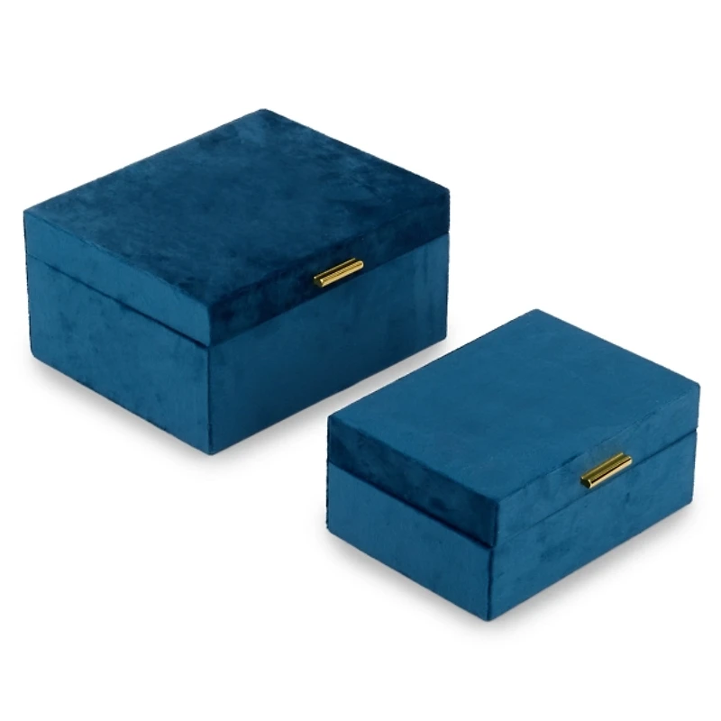 Blue Velvet Decorative Boxes, Set of 2