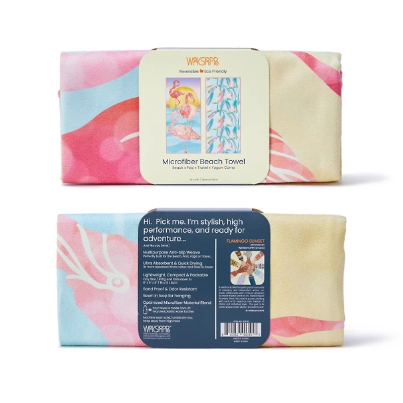 Flamingo Sunset Reversible Microfiber Beach Towel