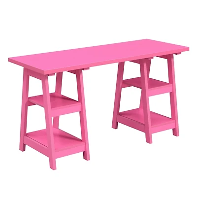 Hot Pink Double Trestle Desk with Shelves