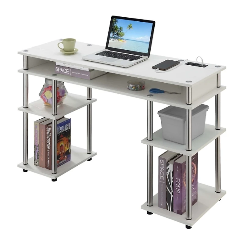 White Storage Desk with Charging Station