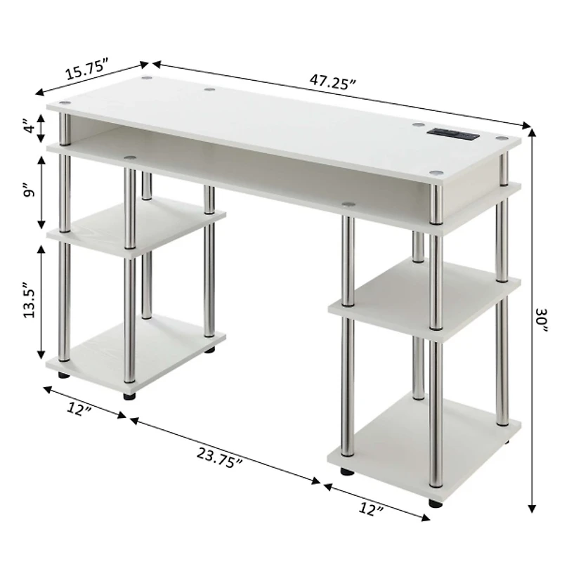 White Storage Desk with Charging Station