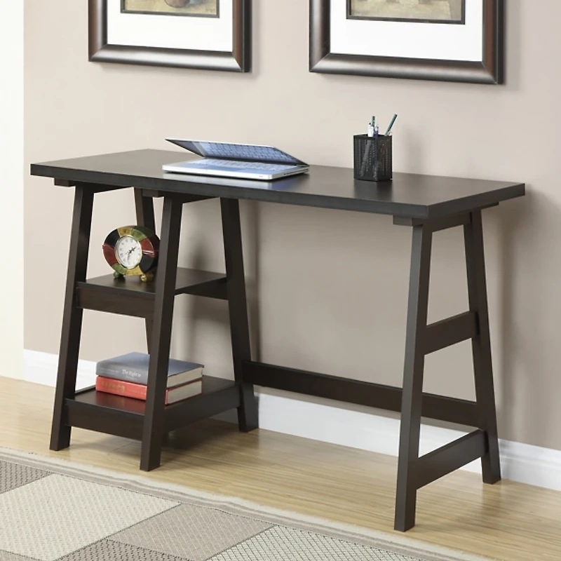 Mocha Trestle Desk with Shelves
