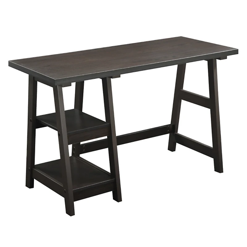 Mocha Trestle Desk with Shelves