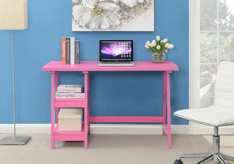 Pink Trestle Desk with Shelves