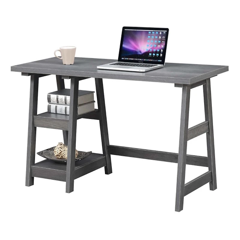 Gray Trestle Desk with Shelves
