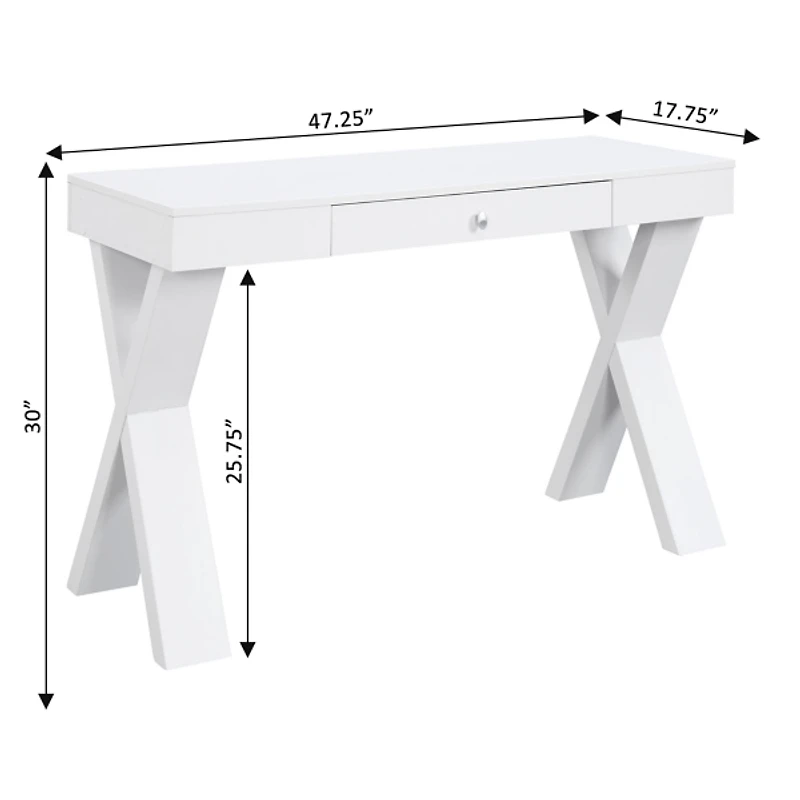White X-Sides 1-Drawer Desk