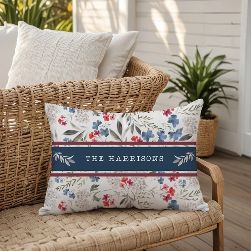 Personalized Patriotic Flowers Outdoor Pillow