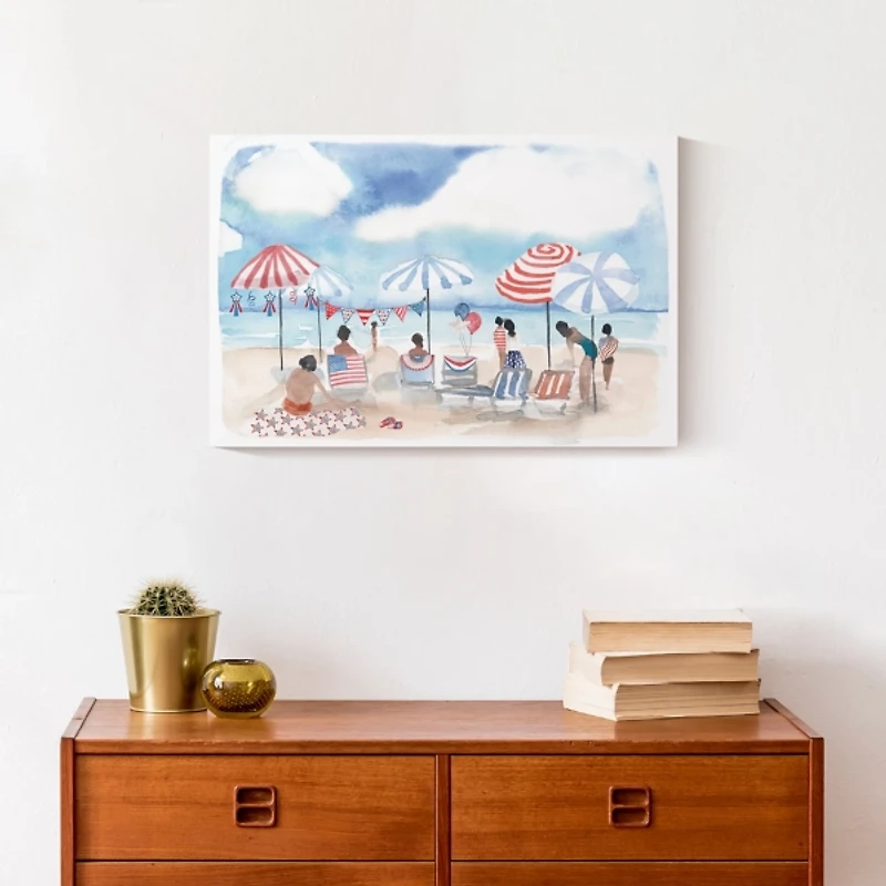 Red White and Blue Beach Day Canvas Art Print