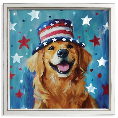 Patriotic Golden Retriever Framed Art Print