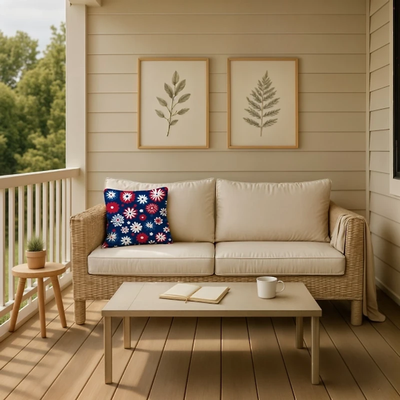 Patriotic Flower Doodle Outdoor Pillow