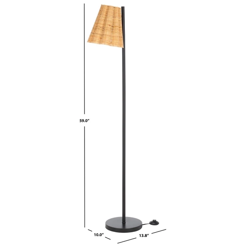 Black Metal and Cane Floor Lamp