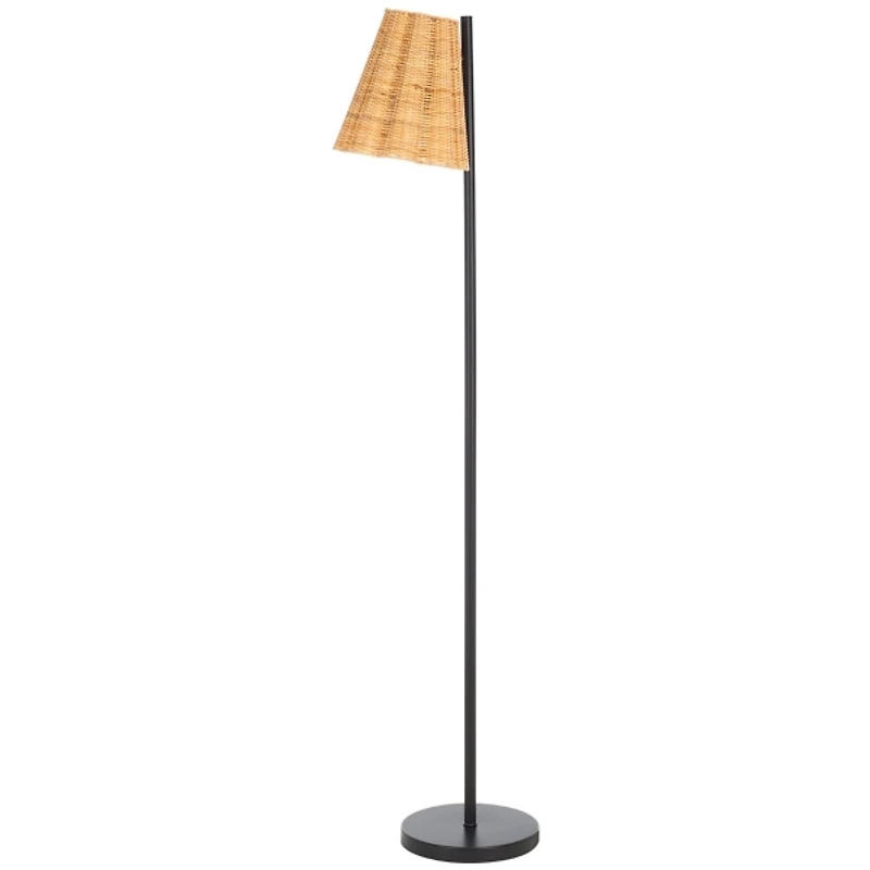 Black Metal and Cane Floor Lamp