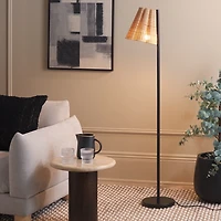 Black Metal and Cane Floor Lamp