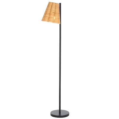 Black Metal and Cane Floor Lamp