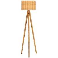 Natural Wood & Cane Priscilla Floor Lamp
