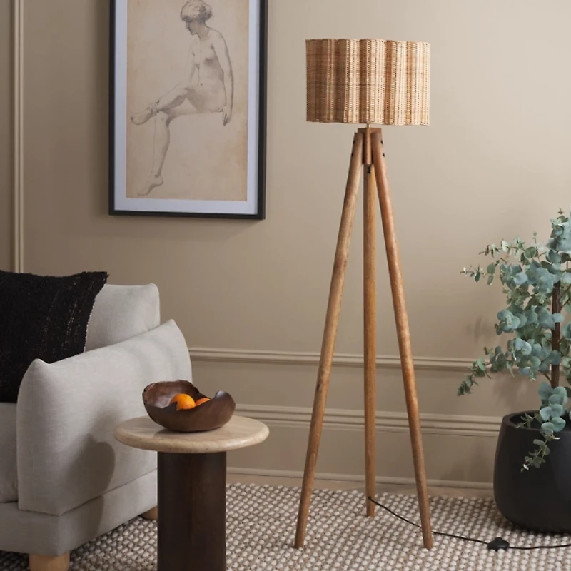 Natural Wood & Cane Priscilla Floor Lamp