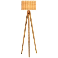 Natural Wood & Cane Priscilla Floor Lamp