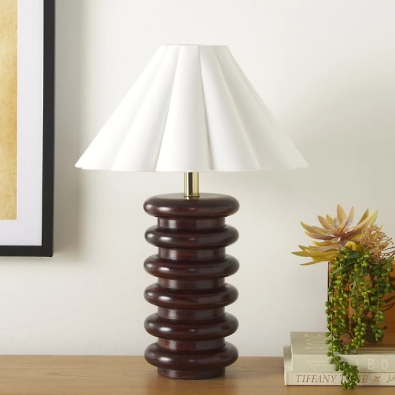 Walnut Wood Stacked Almeda Table Lamp