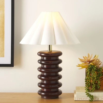 Walnut Wood Stacked Almeda Table Lamp