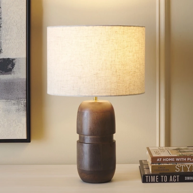 Brown Wood Pearle Table Lamp
