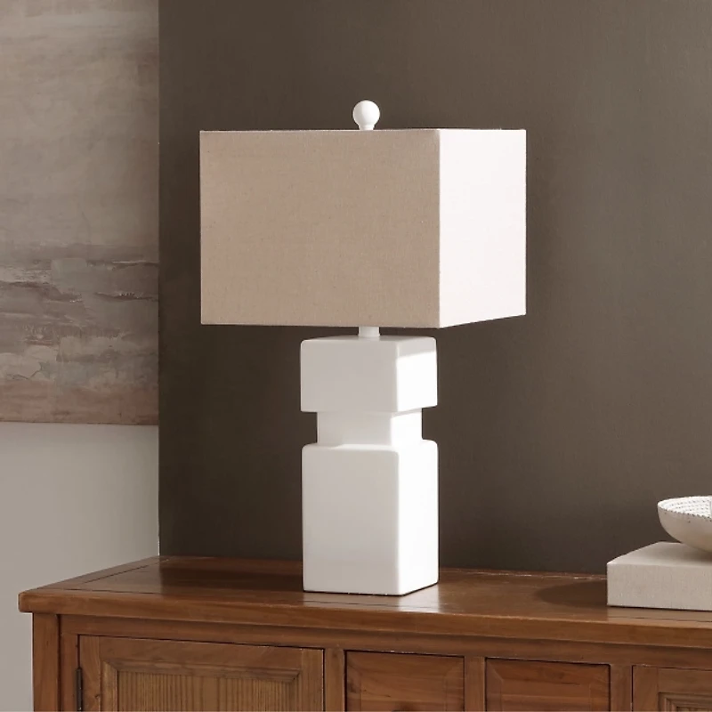 White Square Stacked Zoe Table Lamp