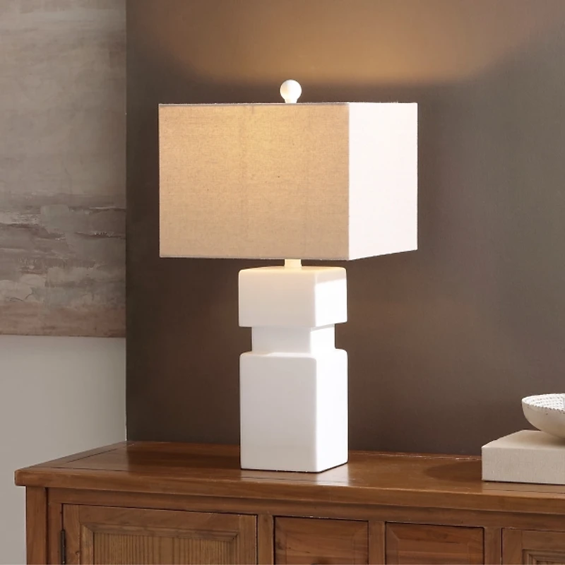 White Square Stacked Zoe Table Lamp