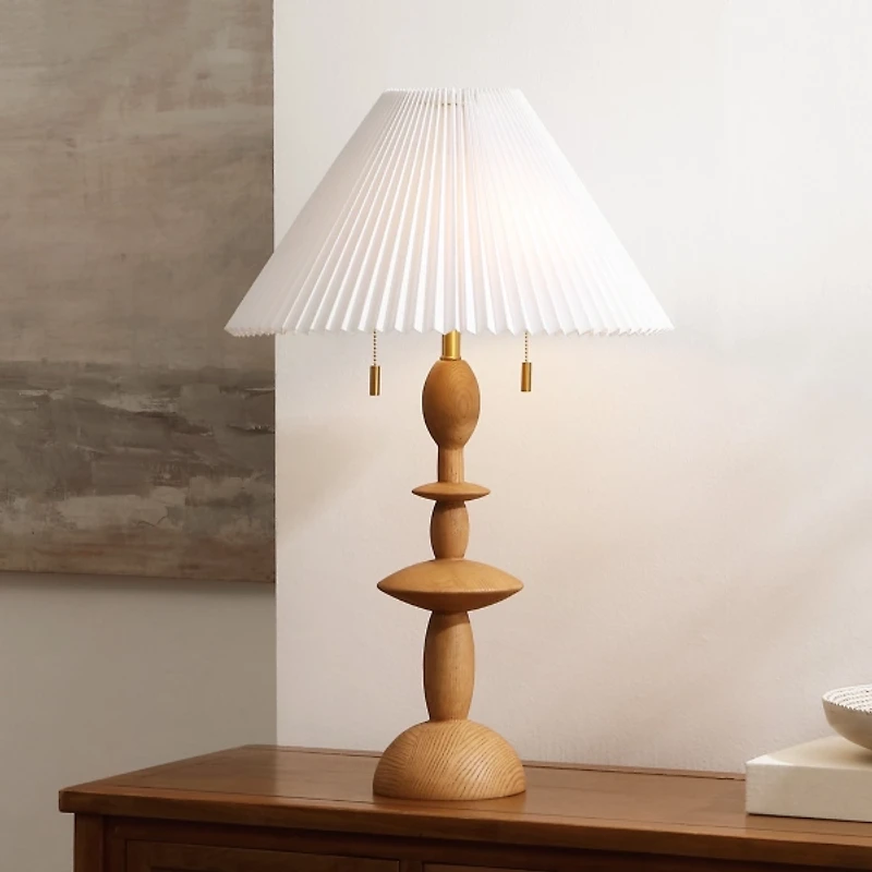 Brown Stacked Double Pull Chain Table Lamp