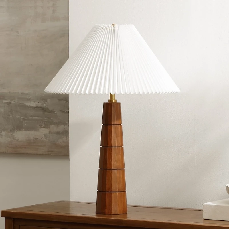 Brown Tapered Table Lamp with Pleated Empire Shade