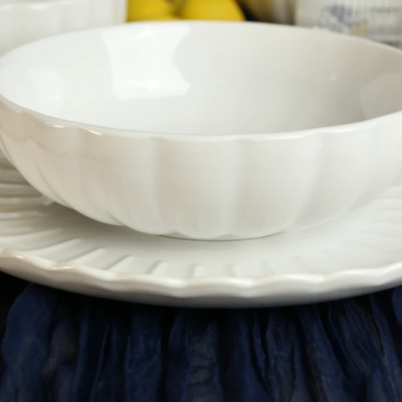White Porcelain Petal Dinner Bowls, Set of 4