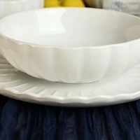 White Porcelain Petal Dinner Bowls, Set of 4