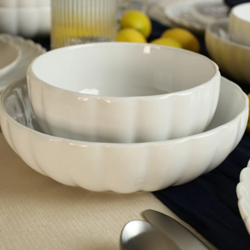 White Porcelain Petal Dinner Bowls, Set of 4